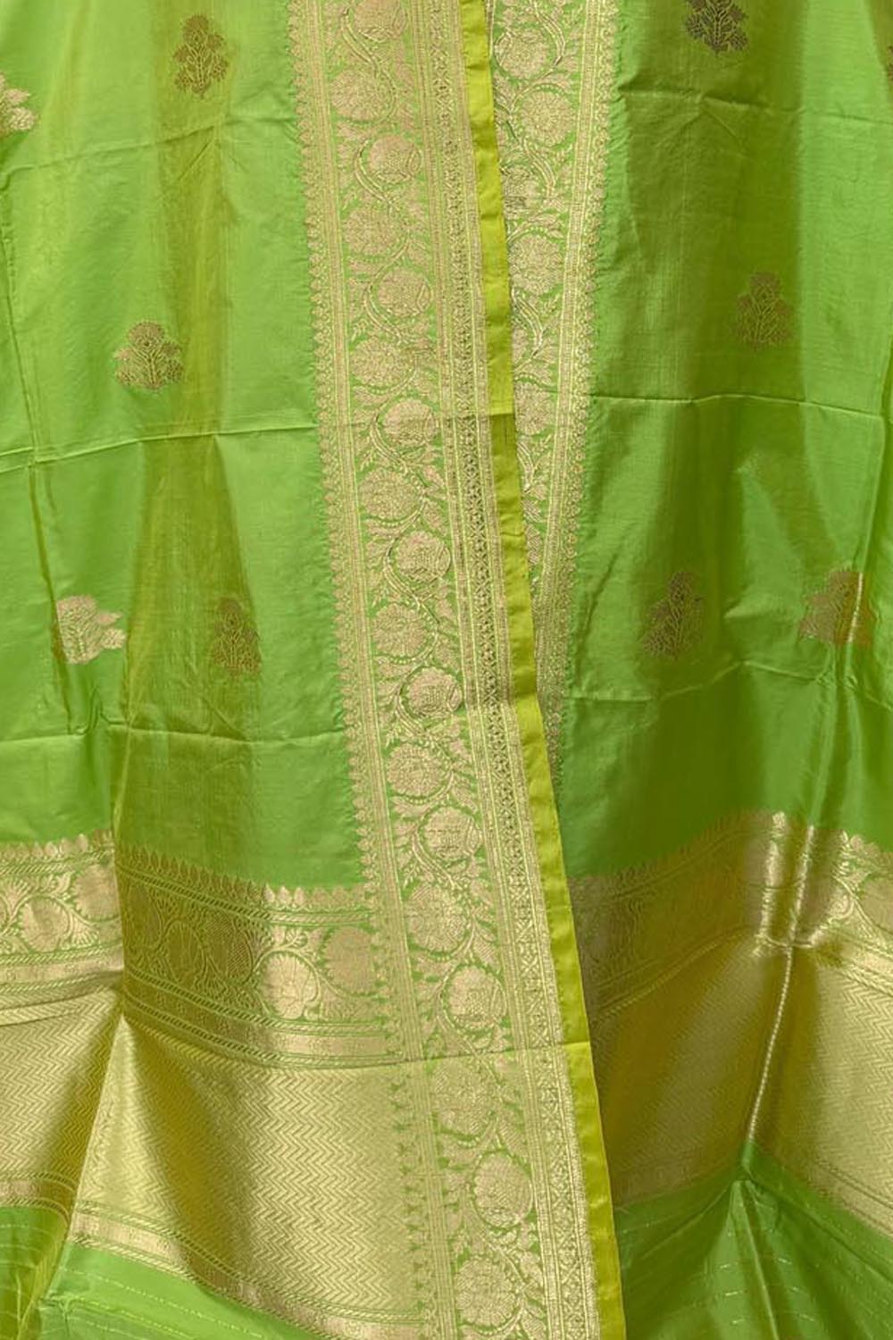 Green Pure Katan Silk Banarasi Handloom Booti Design Handloom Dupatta