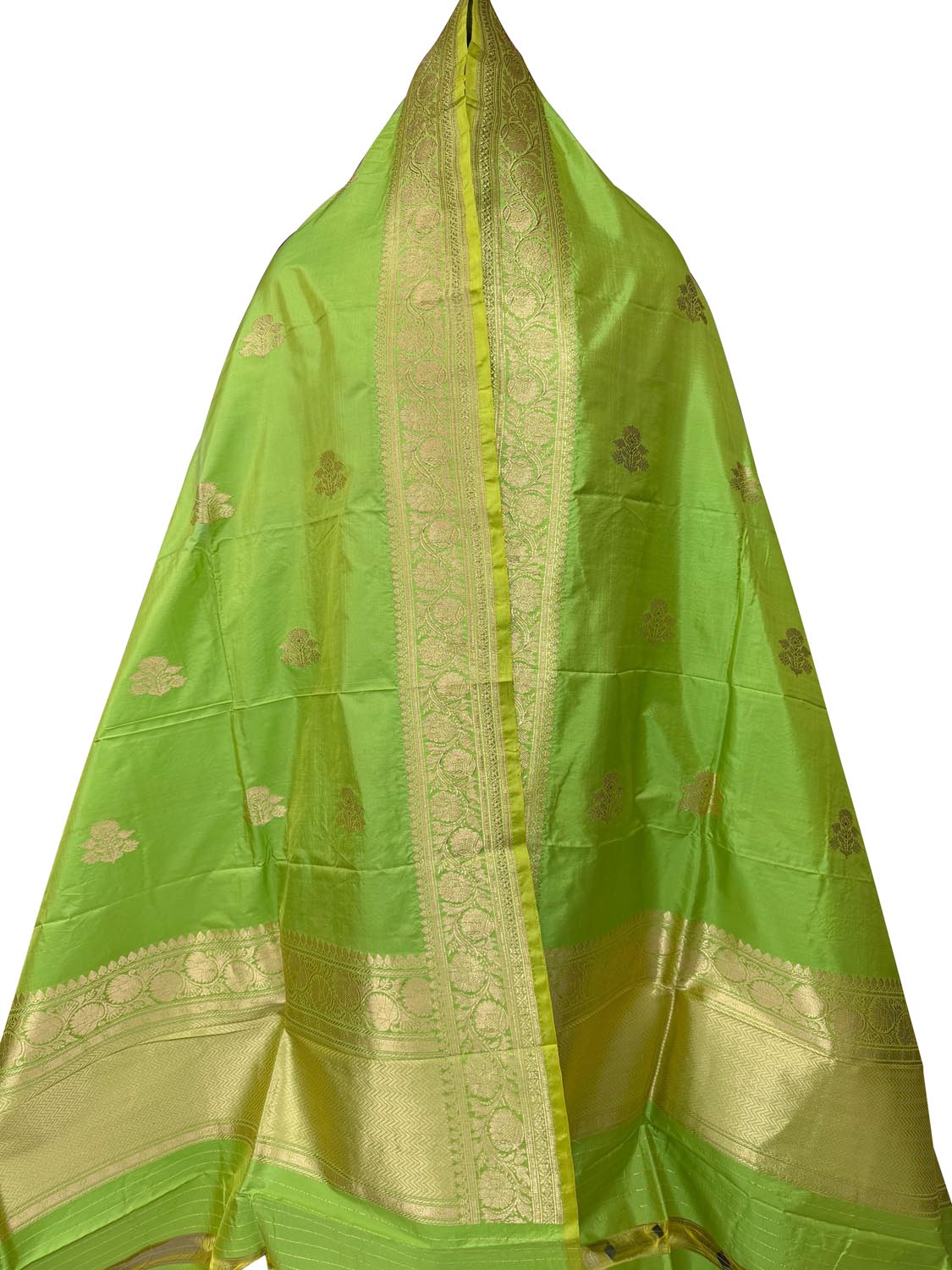 Green Pure Katan Silk Banarasi Handloom Booti Design Handloom Dupatta