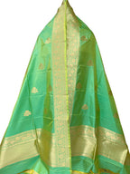 Green Pure Katan Silk Banarasi Handloom Booti Design Handloom Dupatta