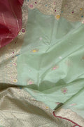 Green Pure Kora Tissue Banarasi Handloom Meenakari Weaved Saree