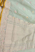 Green Pure Kora Tissue Banarasi Handloom Meenakari Weaved Saree