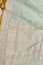 Green Pure Kora Tissue Banarasi Handloom Meenakari Weaved Saree