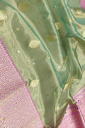 Green Banarasi Kora Tissue Silk Saree — Meenakari Skirt Border, Festive Elegance