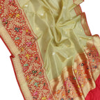 Green Banarasi Kora Tissue Silk Saree — Meenakari Skirt Border, Heritage Drape