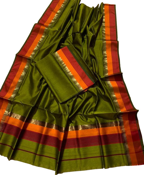 Green Pure Maheshwari Silk Handloom Suit Set