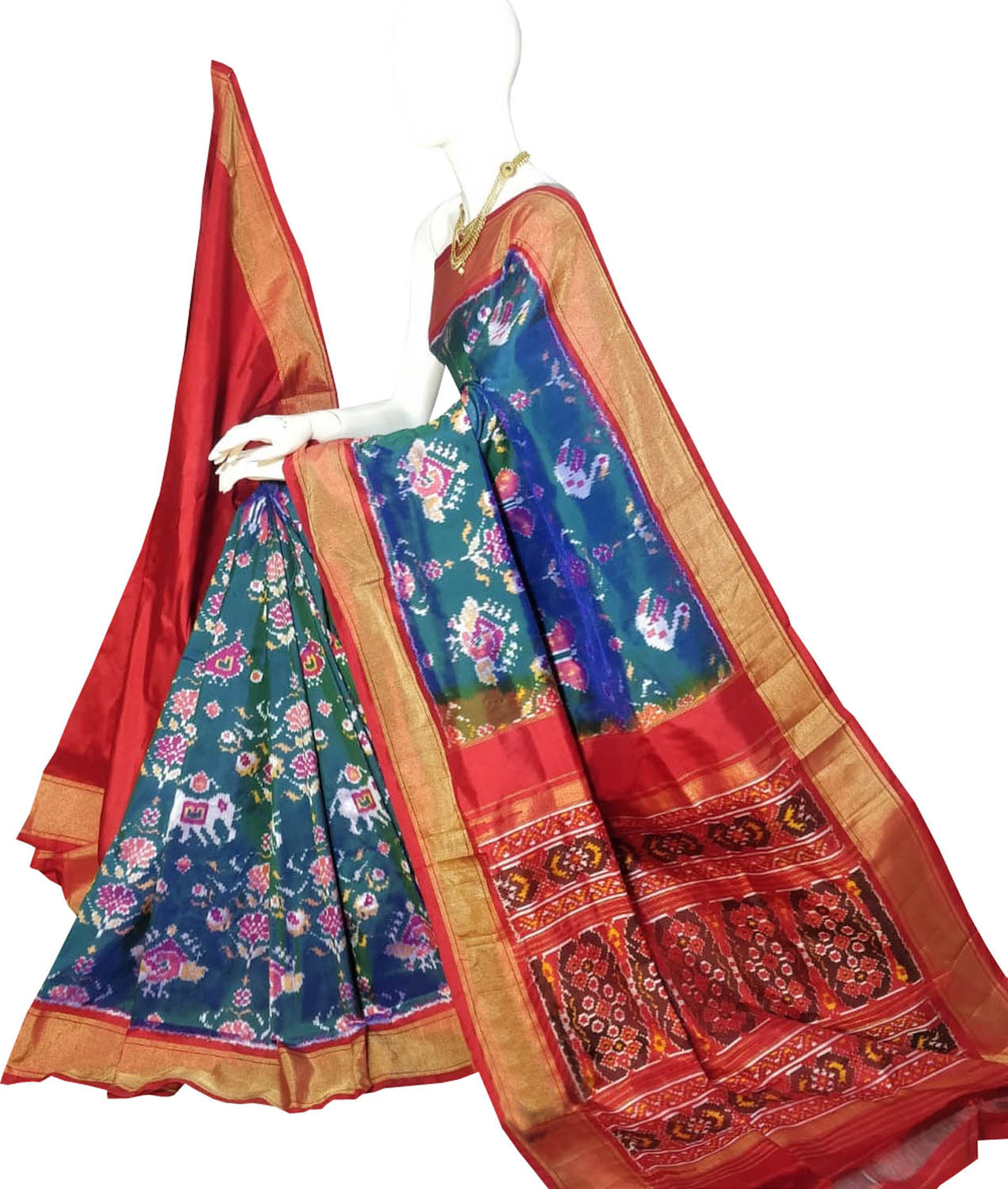 Green Pure Silk Pochampalli Ikat Handloom Saree