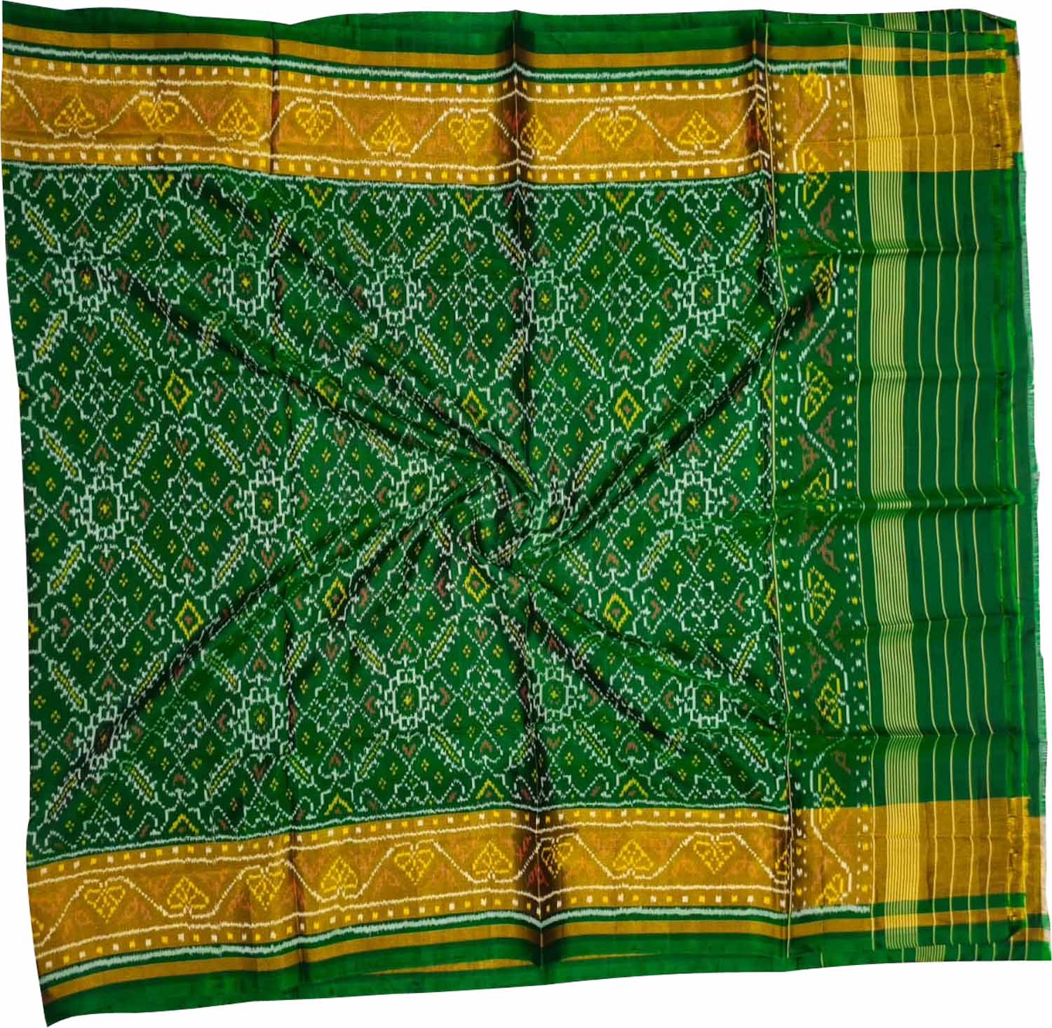 Green Pure Single Ikat Patan Patola Handloom Dupatta
