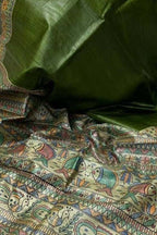Green Pure Tussar Silk Hand Painted Madhubani Saree