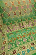 Grey And Green Banarasi Bandhani Pure Georgette Tilfi Zari Saree