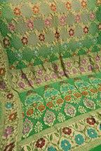 Grey And Green Banarasi Bandhani Pure Georgette Tilfi Zari Saree