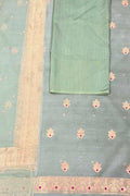 Grey And Green Banarasi Handloom Kora Silk Unstitched Suit Set