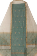 Grey And Off White Chanderi Handloom Cotton Silk Two Piece Unstitched Suit Set