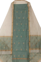 Grey And Off White Chanderi Handloom Cotton Silk Two Piece Unstitched Suit Set