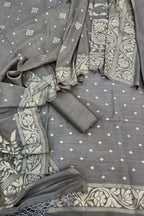 Grey Banarasi Chiniya Silk Unstitched Suit Set