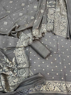 Grey Banarasi Chiniya Silk Unstitched Suit Set
