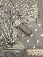 Grey Banarasi Chiniya Silk Unstitched Suit Set
