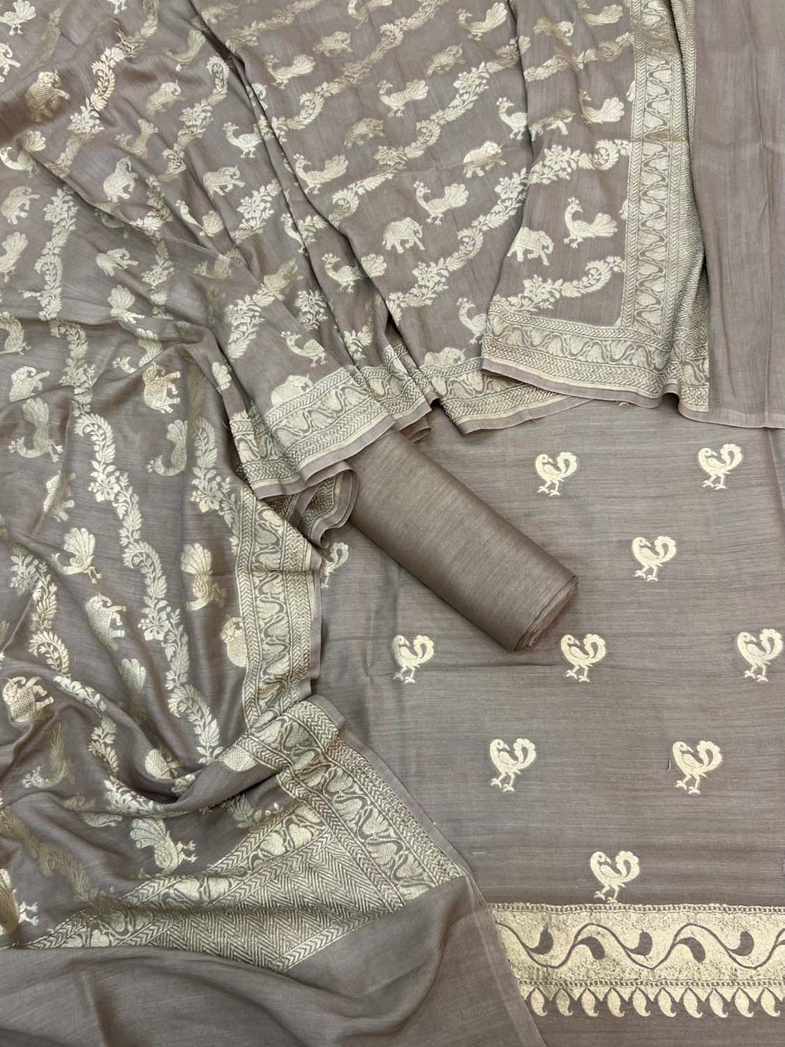 Grey Banarasi Chiniya Silk Unstitched Suit Set