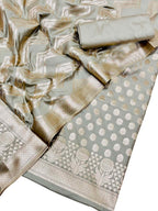 Grey Banarasi Silk Unstitched Suit Set Three Piece Formal Wear