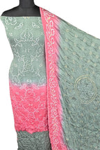Grey Bandhani Modak Silk Three Piece Unstitched Suit Set