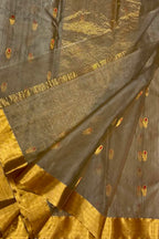 Grey Chanderi Handloom Pure Katan Silk Saree