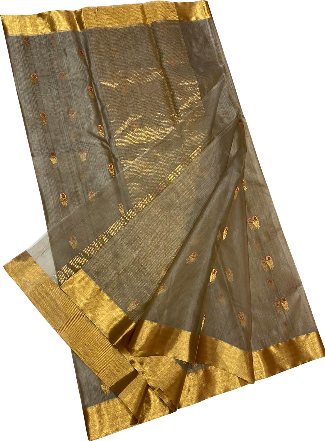 Grey Chanderi Handloom Pure Katan Silk Saree