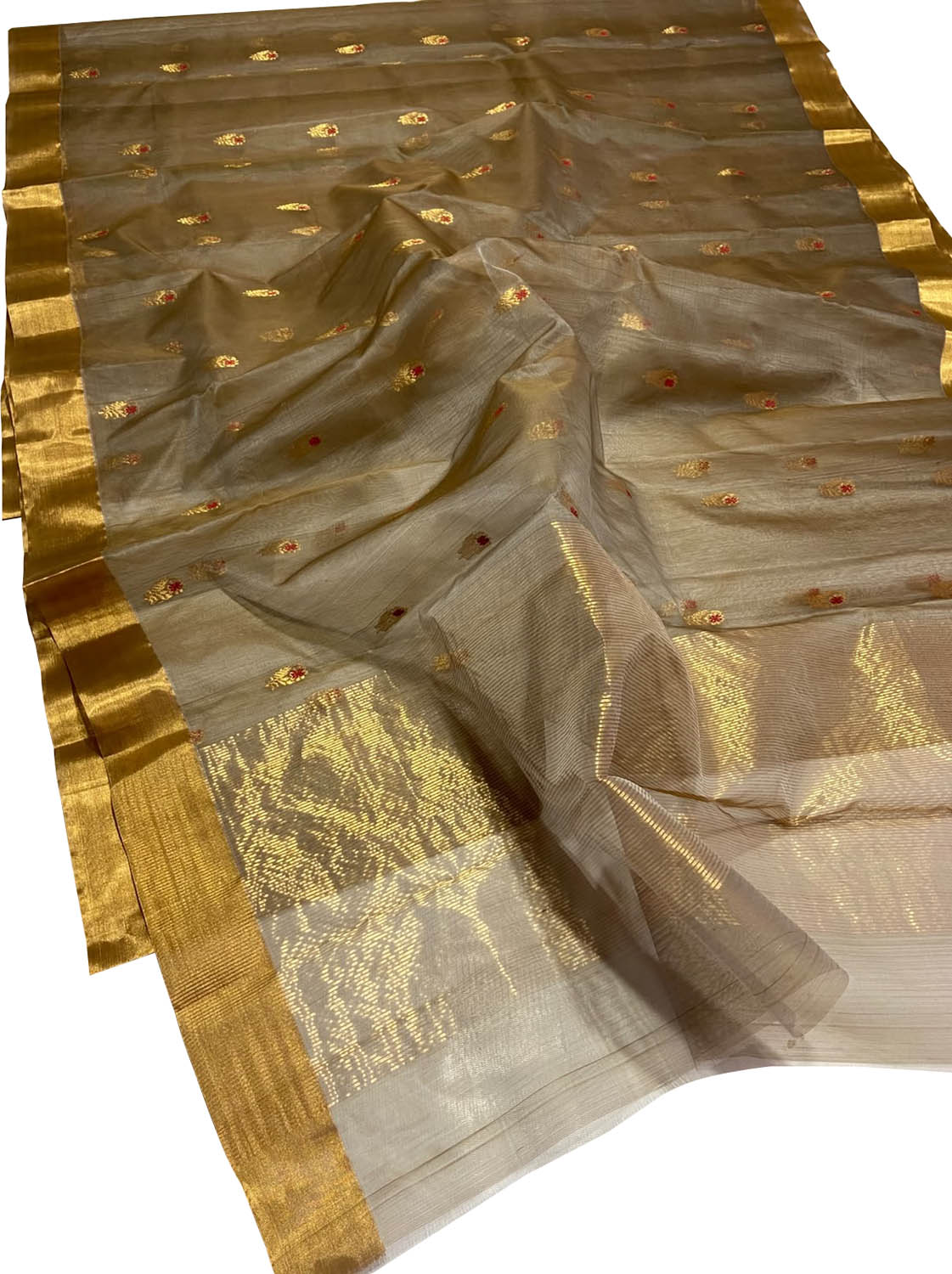Grey Chanderi Handloom Pure Katan Silk Saree