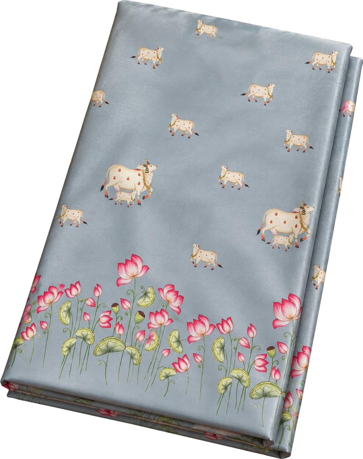 Grey Digital Pichwai Printed Modal Satin Fabric