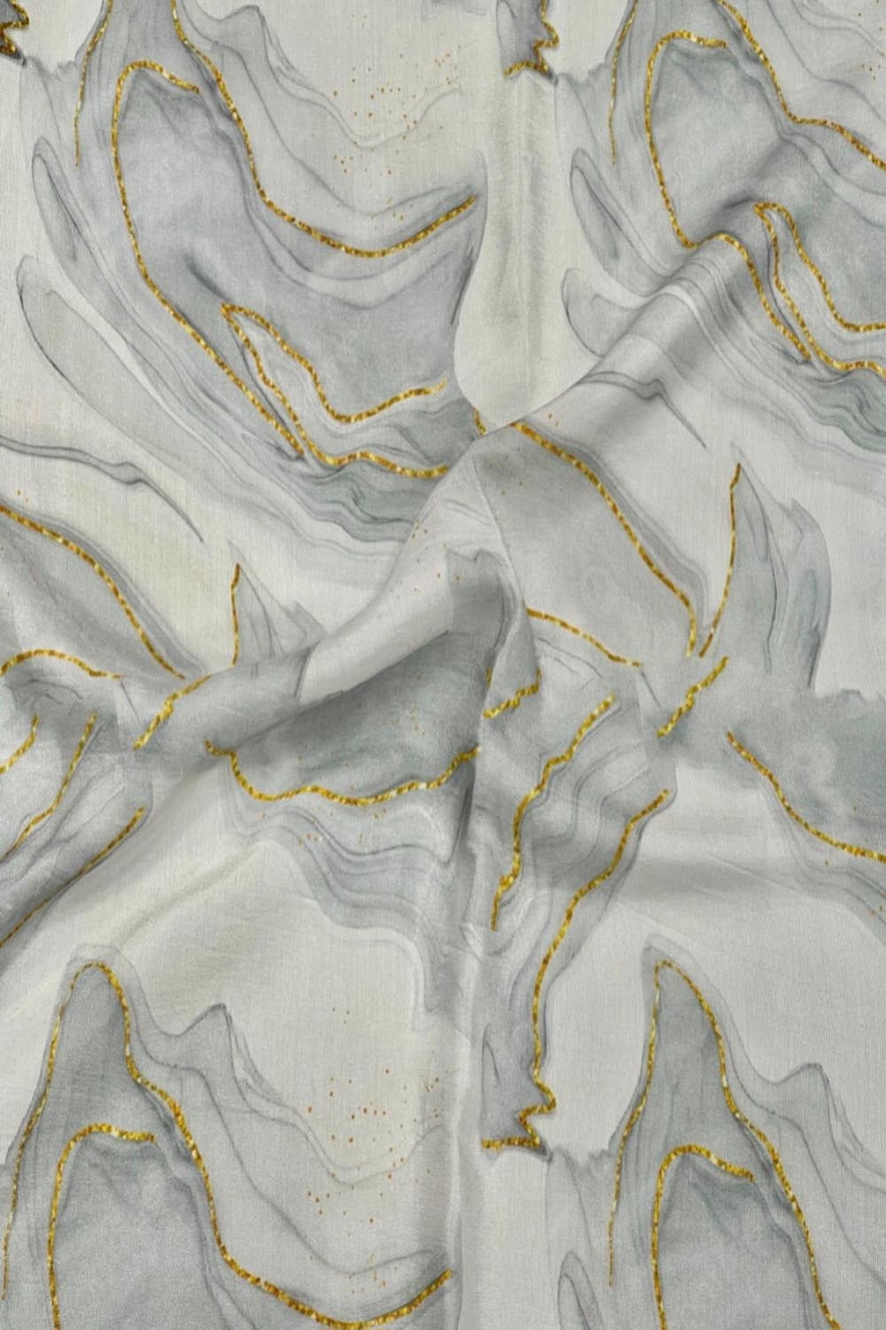 Grey Digital Printed Muslin Fabric Ethnic Dress Material