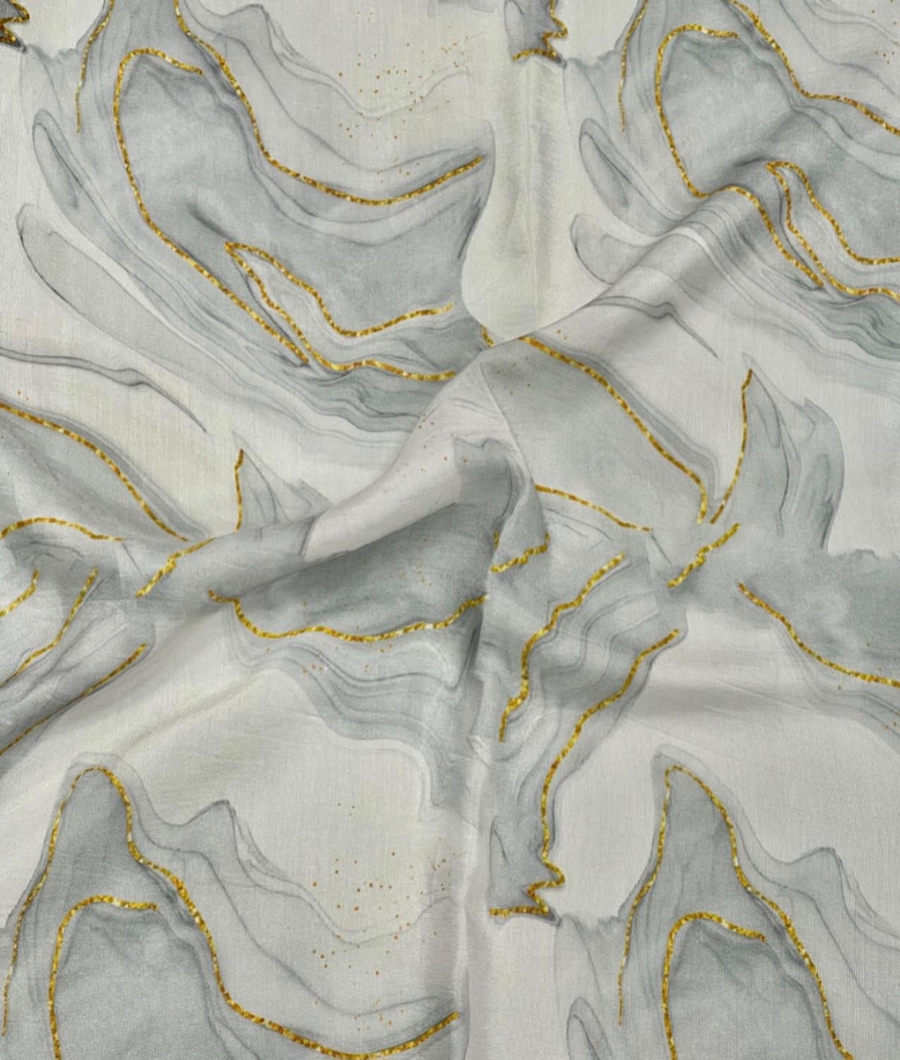 Grey Digital Printed Muslin Fabric Ethnic Dress Material