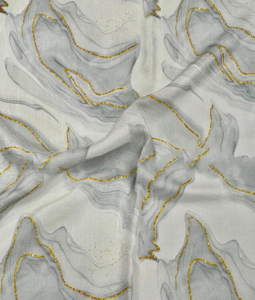 Grey Digital Printed Muslin Fabric Ethnic Dress Material