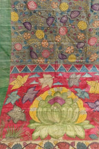 Grey Hand Painted Kalamkari Pure Tussar Silk Saree