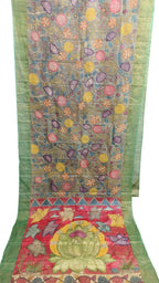 Grey Hand Painted Kalamkari Pure Tussar Silk Saree