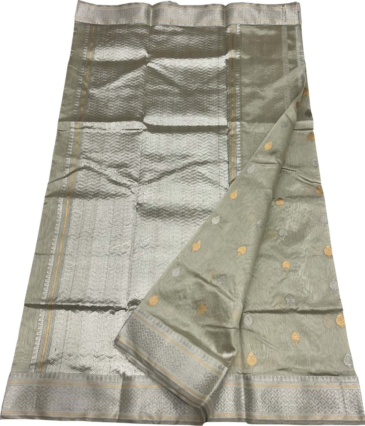 Grey Handloom Chanderi Pure Silk Saree