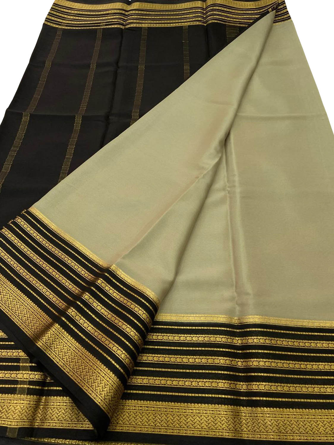 Grey Mysore Pure Crepe Silk Saree Handloom Weave Formal