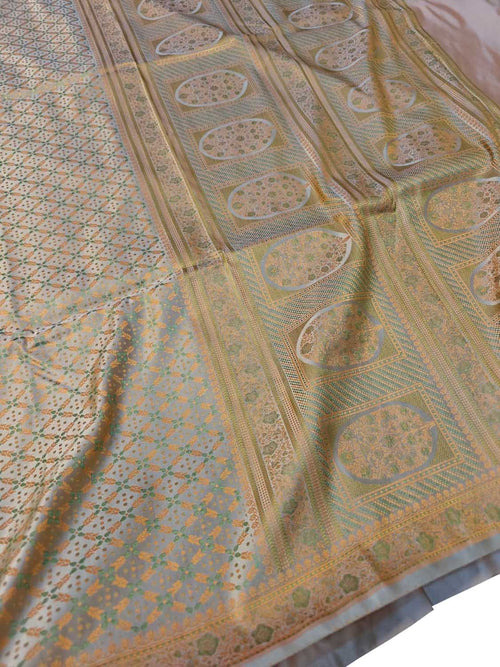Yellow Mashru Silk Tanchui Weaved Banarasi Saree