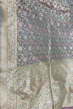 Grey Pure Katan Silk Banarasi Saree Handloom Formal Wear