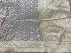 Grey Pure Katan Silk Banarasi Saree Handloom Formal Wear