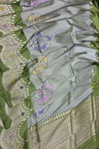 Grey Pure Katan Silk Kadwa Woven Banarasi Saree Festive