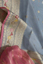 Grey Pure Kora Tissue Banarasi Handloom Meenakari Weaved Saree
