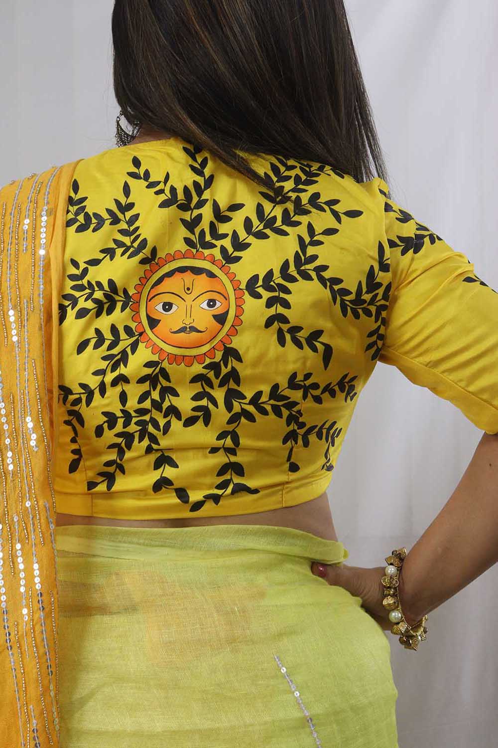 Yellow Hand Painted Pure Silk Stitched Blouse