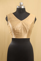 Golden Tissue Silk V neck Sleeveless Non Padded Stitched Blouse - Luxurion World