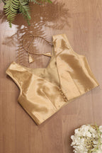 Golden Tissue Silk V neck Sleeveless Non Padded Stitched Blouse - Luxurion World