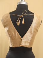 Golden Tissue Silk V neck Sleeveless Non Padded Stitched Blouse - Luxurion World