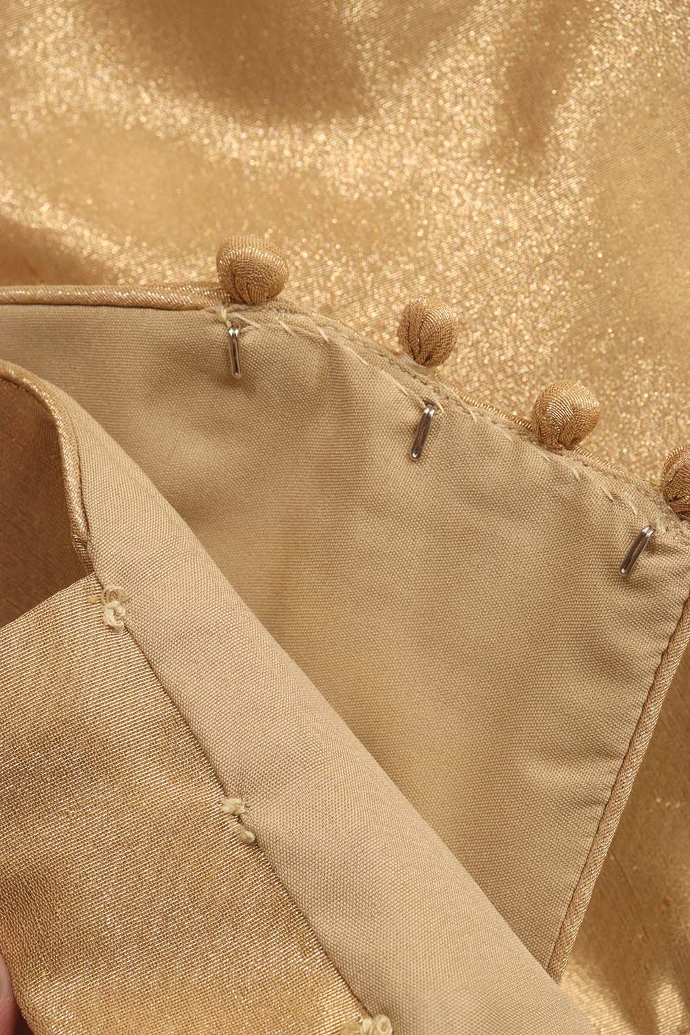 Golden Tissue Silk V neck Sleeveless Non Padded Stitched Blouse - Luxurion World