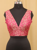 Pink Banarasi Silk Tanchui Jamawar Meenakari Deep V Neck Sleeveless Padded Stitched Blouse - Luxurion World