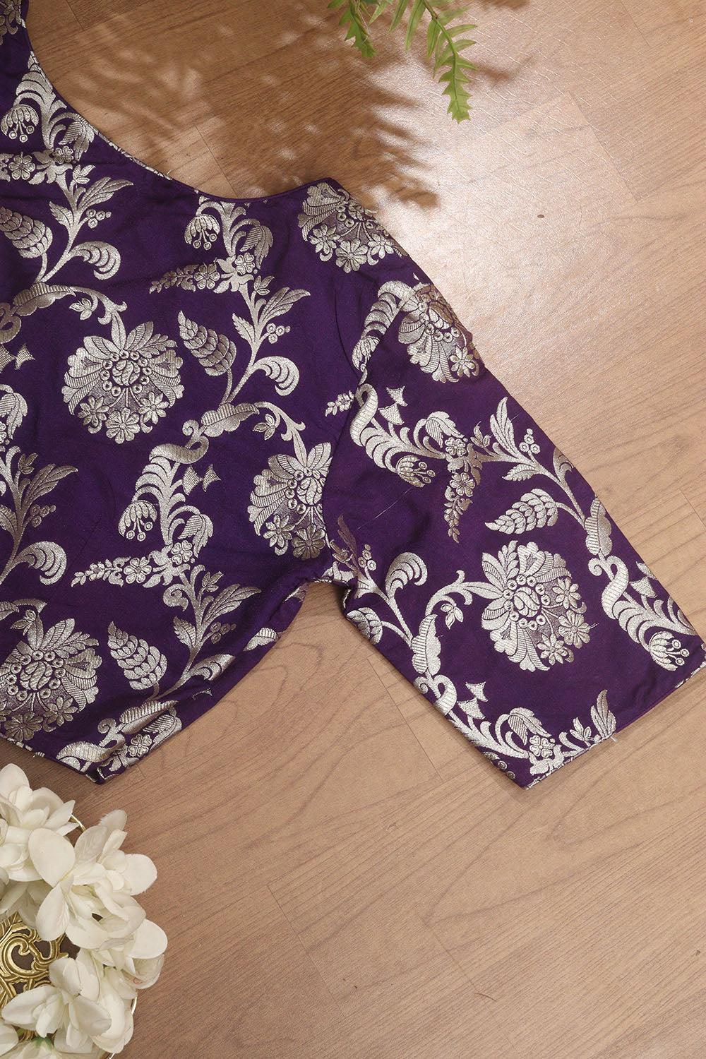 Purple Banarasi Silk V Neck Non Padded Stitched Blouse - Luxurion World