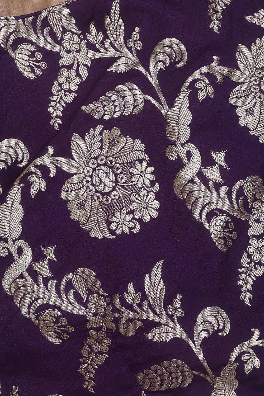 Purple Banarasi Silk V Neck Non Padded Stitched Blouse - Luxurion World