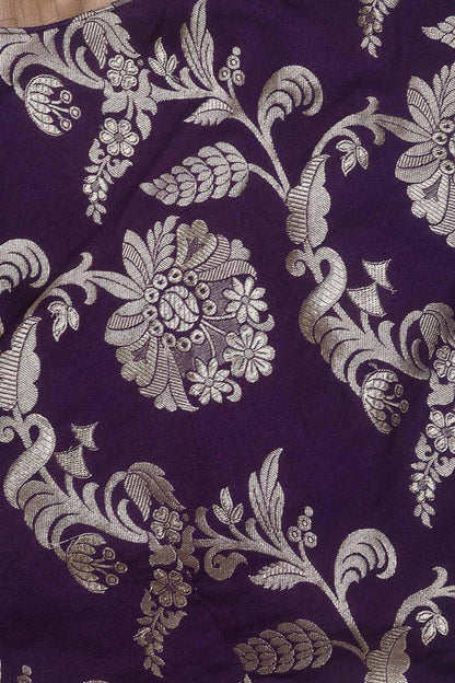 Purple Banarasi Silk V Neck Non Padded Stitched Blouse - Luxurion World