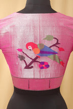 Pink Handloom Paithani Brocade Pure Tissue Silk V Neck Non Padded Parrot Design Stitched Blouse - Luxurion World