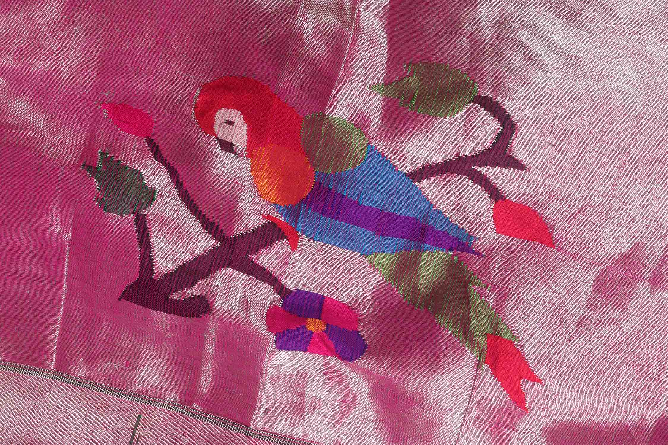 Pink Handloom Paithani Brocade Pure Tissue Silk V Neck Non Padded Parrot Design Stitched Blouse - Luxurion World